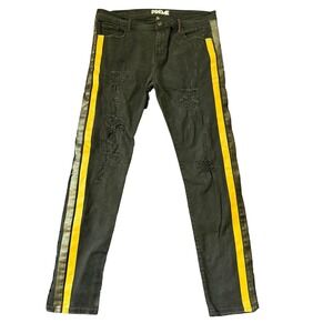 PREME Mens‎ Distressed Skinny Jeans Black Yellow Stripe 40w 34l Streetwear Denim